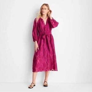 Vibrant Fuchsia Midi Dress with Waist Tie